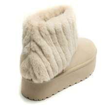 Beige Faux Fur Lined Platform Ankle Boots – Warm And Comfortable Winter Shoe - Beige - View 4