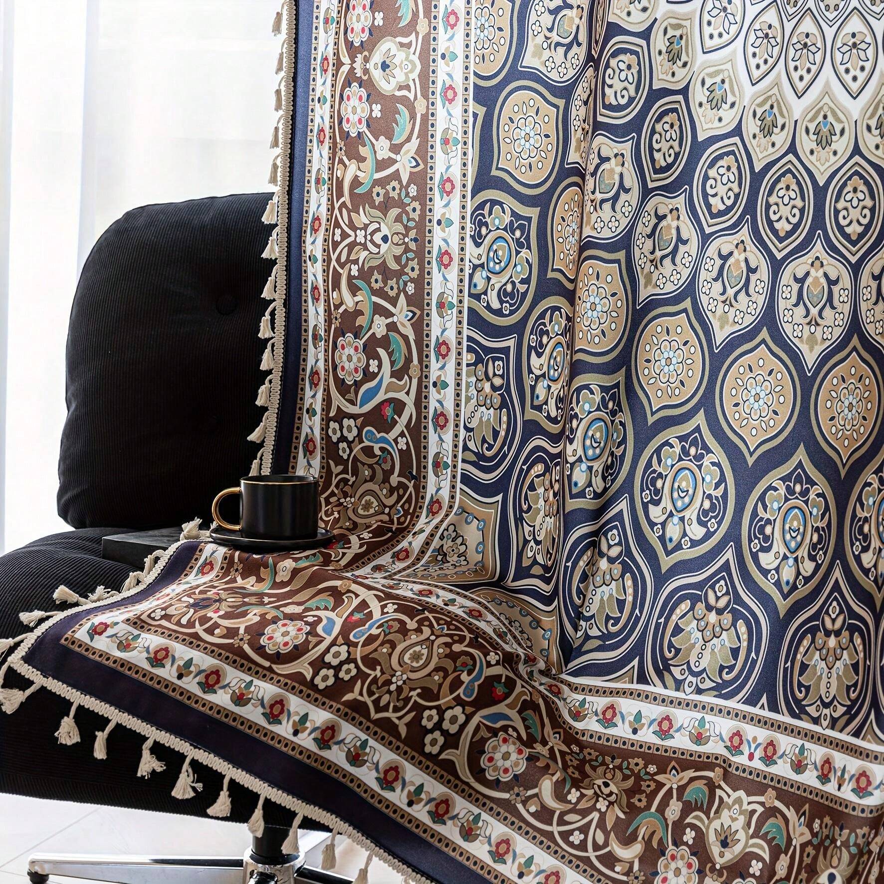 2pcs Farmhouse Style Boho Curtains, Digital Printed Peacock Feather