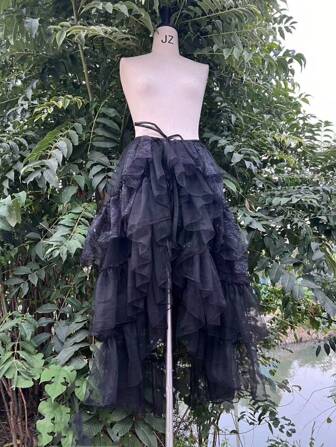 Multilayer Lace Ruffle Frill Princess Tie Up Wedding Dress, Lolita Style Crinoline Petticoat, European And American Bridal Valentine's Day Valentines Fall Clothes For Women