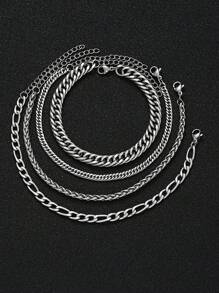 6pcs/7pcs Minimalist Stainless Steel Chain Bracelet Set For Men, Fashionable For Commute, Casual Daily Wear