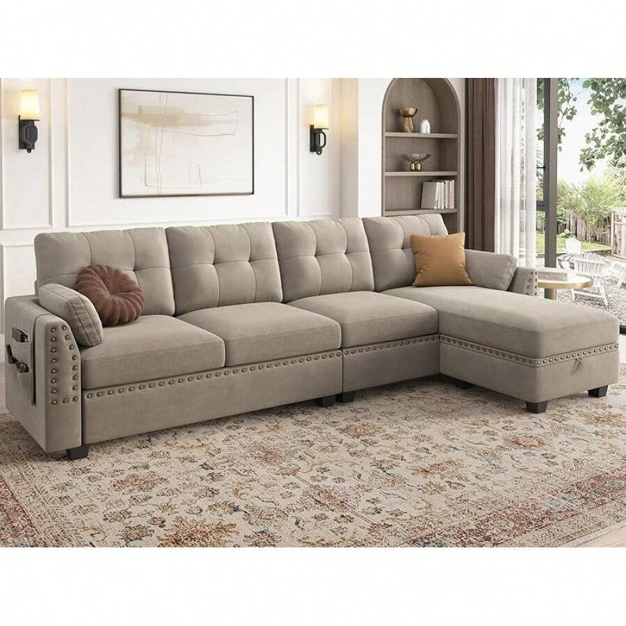 HONBAY Reversible Sectional Sofa LShape Sofa Convertible Couch 4