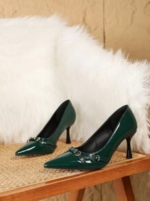 2024 New Fashionable Patent Leather Pointed Toe Low Vamp High Heels Stiletto Mid Heel Women Wedding Shoes