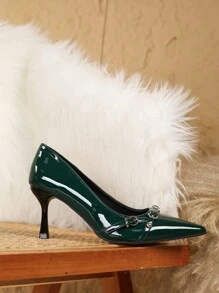 2024 New Fashionable Patent Leather Pointed Toe Low Vamp High Heels Stiletto Mid Heel Women Wedding Shoes