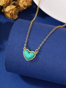 1pc Minimalist Heart-Shaped Pendant Necklace, Copper With Micro-Inlaid Zirconia, Fashionable Design, Suitable For Girlfriend Gift, Christmas Gift