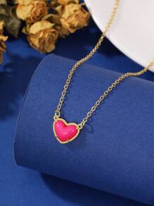 1pc Minimalist Heart-Shaped Pendant Necklace, Copper With Micro-Inlaid Zirconia, Fashionable Design, Suitable For Girlfriend Gift, Christmas Gift