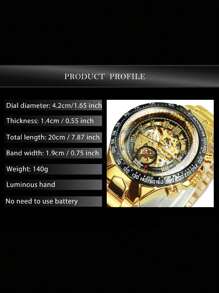 1 chiếc đồng hồ cơ tự động mặt vàng cổ điển dành cho nam có kim phát sáng dây đeo bằng thép không gỉ thời trang dành cho nam giới doanh nhân quà tặng sinh nhật lễ hội - Vàng - Xem 6