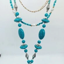 1 件可调节波西米亚风格多层仿绿松石项链，适合女性 - 綠松石色 - 查看 3