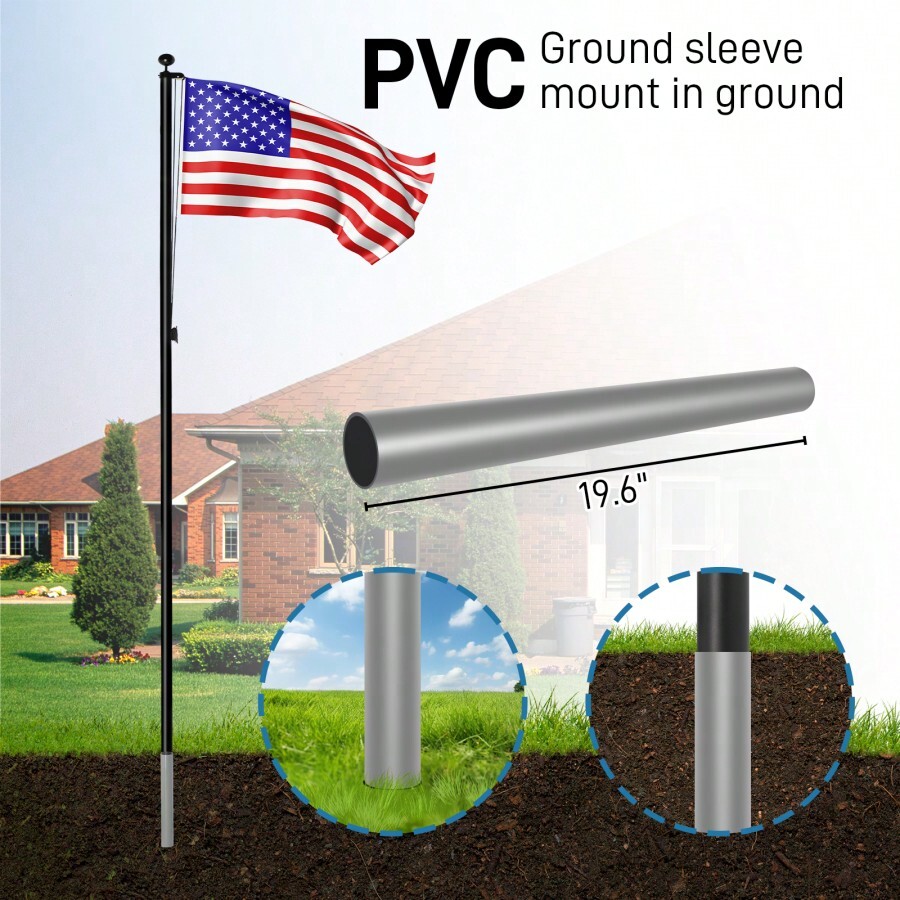 Dropship Flag Pole Kit For Outside House In Ground, 20FT Sectional Aluminum Extra Thick Flagpole, 5x3 US Flag, Heavy Duty Black Flag Poles Kit For Yard To Sell Online At A Lower