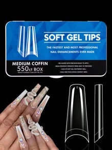 550 件/盒短方形假指甲沙龙品质按压式指甲延长杏仁全覆盖透明亚克力假指甲易于粘贴无害且光滑的婚礼装饰假指甲 - 無色 - 查看 19