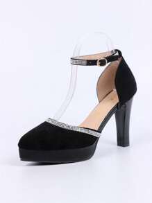 Women Chunky Heel Platform Closed Toe Sandals, Sexy Waterproof Strap Buckle Hollow Out Mid-Heels - Black - View 5
