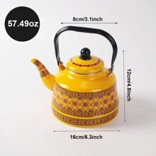 Ấm đun nước tráng men 1 chiếc, Thiết kế in hình học, Ấm đun nước tráng men gia dụng, Thích hợp cho bếp điện và bếp từ, Ấm pha trà/cà phê tráng men phong cách Đông Âu - Ấm chuông cổ hoa tennis màu vàng - Xem 14