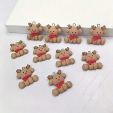 10pcs/Set Christmas Deer Pendants - Resin Jewelry Making, DIY Earrings, Keychains And Handicrafts