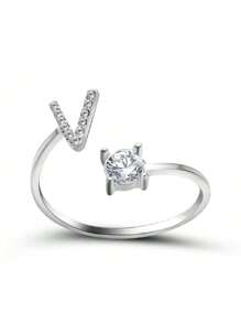 1 Stück modischer einstellbarer Ring mit 26 englischen Buchstaben Design aus kubischem Zirkonia, kreatives Geschenk für Frauen, Paar-Alltagsringe