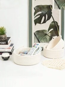 Rope Woven Storage Basket With Handle, Desktop Organizer Basket For Toys, Stationery, Cosmetics, Home Use
