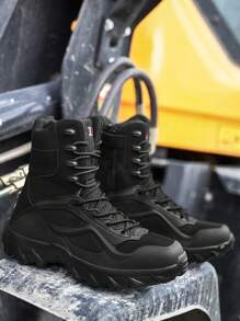 男士高帮户外军靴作战靴军事爱好者户外登山鞋高帮战术靴男女通用登山靴男士坚固耐用高帮系带厚底防滑作战靴适用于军事场景的战术户外款式耐磨面料和橡胶工作靴 - 黑色 - 查看 2