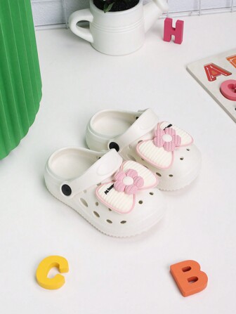 New Arrival Girls' Hollow Out Flat Slip-Resistant Dual-Purpose Sandals With Bowknot & Shoe Buckle, Cute & Funny, Summer Beach Vacation Slippers