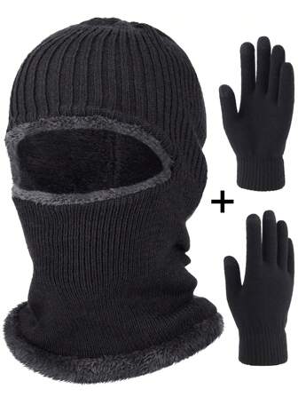 Ski Mask +Gloves ,Balaclava Winter Beanie Hat Scarf Touchscreen Gloves Set For Men, Beanie Gloves Neck Warmer Set With Warm Knit Thermal Lined Winter Accessories Winter Outfits