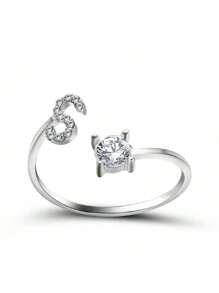 1 Stück modischer einstellbarer Ring mit 26 englischen Buchstaben Design aus kubischem Zirkonia, kreatives Geschenk für Frauen, Paar-Alltagsringe