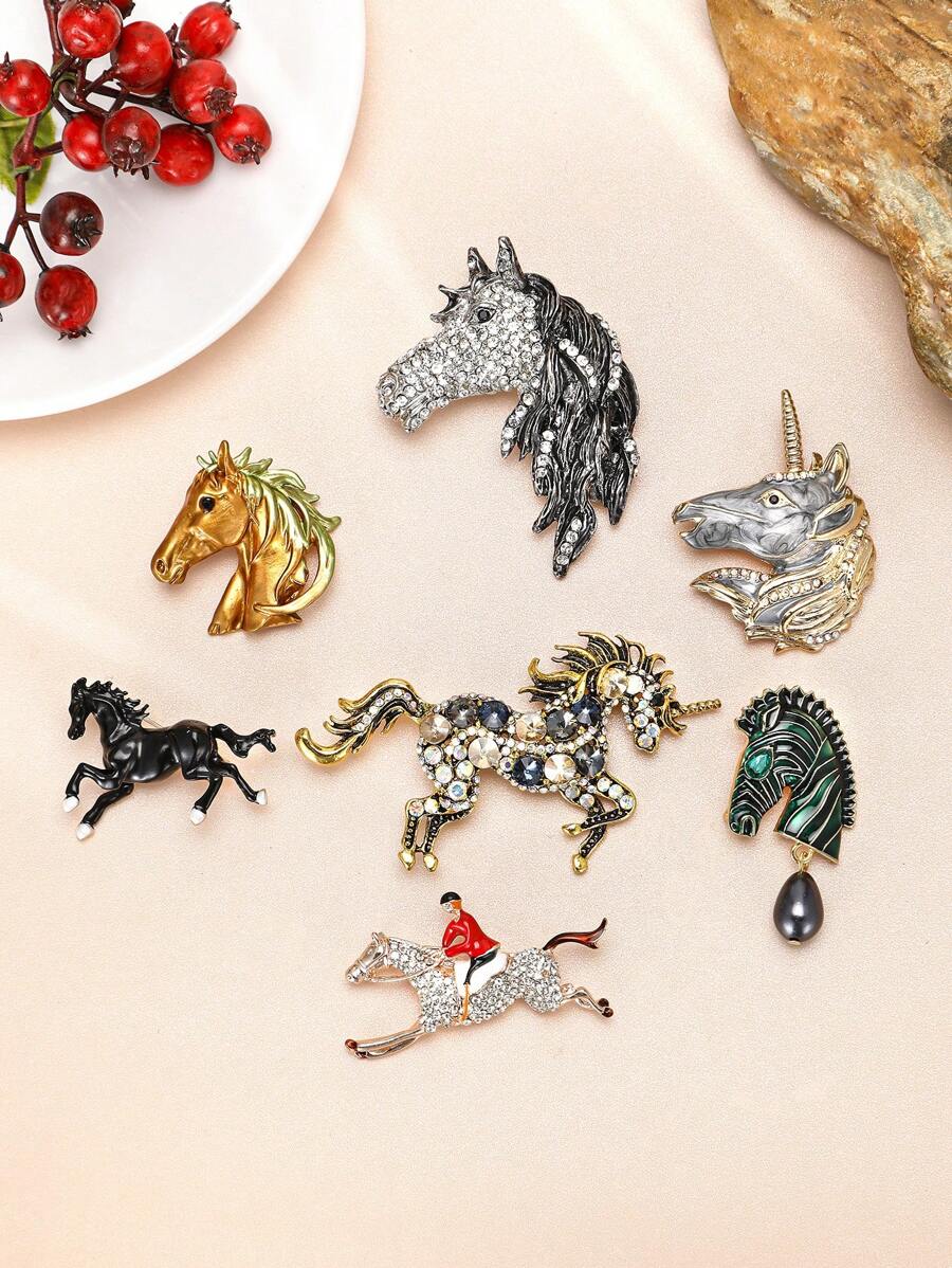 时尚珐琅马胸针独角兽别针骑马兵胸针马头胸针斑马别针派对宴会首饰配饰礼物 - 馬 - 查看 1