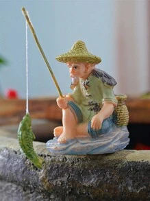 1 pieza Estatua en miniatura de pescador, accesorios de paisajismo de PVC para acuarios, macetas, tanques de peces, soportes, rocallas, decoraciones de musgo verde, adecuado para interiores y exteriores, habitaciones, jardines, patios, césped, terrazas, estanques de peces y estatuas de paisaje, decoración de Halloween, Navidad