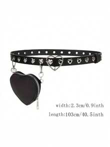 1pc Girls Heart Buckle Belt With Mini Detachable Pouch - Casual Punk Style PU Leather Waist Belt