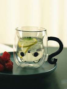 1 件创意猫杯，耐热玻璃杯，适用于咖啡、茶和牛奶，双层玻璃器皿 - 黑色 - 查看 1