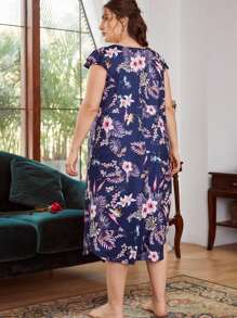 Camisola Curta com Decote em V de Renda e Floral Miúdo Plus Size para Mulheres, Desgaste Casual em Casa ou ao Ar Livre, Verão
