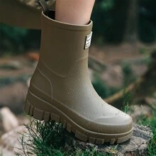 女士防水雨靴，时尚户外工作运动鞋，休闲厚底厚底雨靴 - 軍綠色 - 查看 2