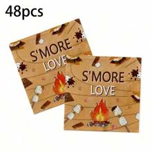24/48/96 件篝火派对餐巾，卡通 S'MORES LOVE 设计，适合聚会、庆祝、烧烤、心形和火焰，柔软的一次性餐巾，生日、节日、活动、桌面和盘子的派对装饰 - 彩色 - 查看 9