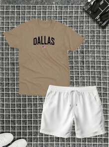 Cotton T-Shirt Kit + TECTEL Shorts With Print Summer Set - 卡其色 - 查看 1