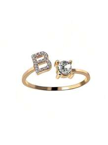 1 Stück modischer einstellbarer Ring mit 26 englischen Buchstaben Design aus kubischem Zirkonia, kreatives Geschenk für Frauen, Paar-Alltagsringe