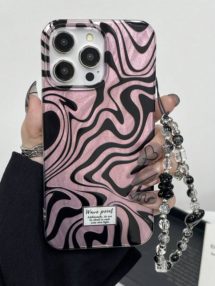 1pc Fashionable Transparent Glossy Striped Print Phone Case, Compatible With IPhone 11/12/13/14/15/16 16PRO 16PROMAX, GalaxyA05/A15/A25/A35/A53/A54/A55/S23/S24ULTRA