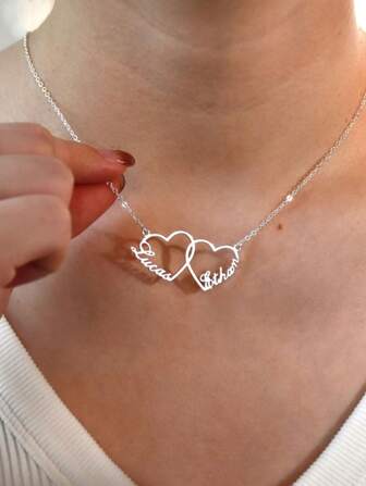 Anpassade namnhalsband, presenter till henne, personligt hjärtformat namnhänge, namnskyltshalsband i rostfritt stål, familjehalsband, alla hjärtans dag-present, vänskapspresent till vänner, silver, snygg, färgglad, vintage, enkel, unisex, avslappnad, sötnos, personlig, unik, perfekta presenter till honom, perfekta presenter till henne, pojkvän, flickvän, pappa, mamma, familj, vänner, för årsdagar, för födelsedagar, för examen, för balen, för fest, elegant höst, smycken och klockor, anpassade modehalsband med ord