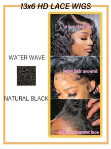 13x6 Water Wave Lace Front Wigs Human Hair HD 13x6 Lace Frontal Wigs Human Hair Wigs For Women 180% Density Wet And Wavy Lace Front Wigs Human Hair Pre Plucked With Baby Hair Natural Color