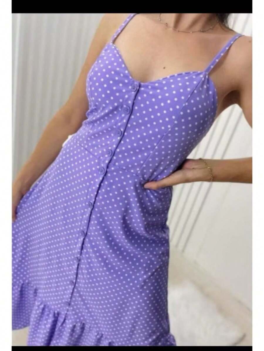 Long Crepe Dress With Padded Cups And Buttons H-1 - Mauve Purple - View 1