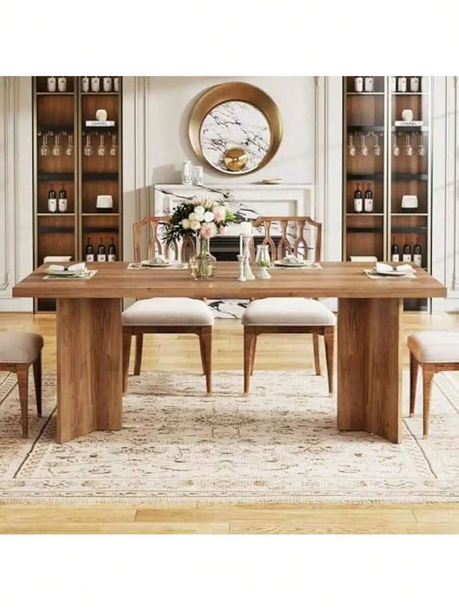 63Inch Dining Table For 46, Farmhouse Kitchen Table With Large