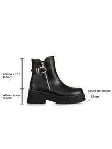 Weide Botines Negros para Mujer -Botas de Mujer Negras de Dedo Redondo con Tacón Alto Grueso - Elegantes Botas Chelsea con Hebilla Metálica y Forro de Esponja para Ocio y Actividades al Aire Libre