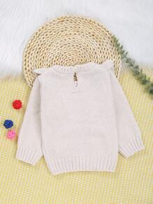 Baby Girl Solid Color Ruffled Long Sleeve Warm Knit Sweater - White - View 2