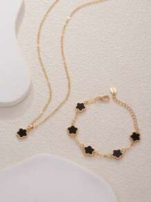 Bộ quà tặng trang sức trang trí hoa thời trang 2 món cho nữ, gồm vòng cổ, vòng tay và phụ kiện tóc - màu đen - Xem 7