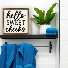 1 pieza Señal de madera, Señal rústica de madera para baño y aseo - Enmarcada, Decoración de pared humorística para el inodoro, tamaño compacto, estilo clásico, uso multipropósito, sin electricidad requerida, hecha de madera, arte de lienzo, regalos de Acción de Gracias y Navidad
