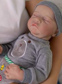 48 厘米重生婴儿睡娃娃，带有 3D 绘画皮肤和手绘静脉和血管，19 英寸新生男婴活着的可爱生日礼物，适合儿童和女孩（部分零件随机，包括奶嘴、奶瓶、尿布、帽子和衣服套装） - 灰色 - 查看 4