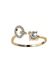 1 Stück modischer einstellbarer Ring mit 26 englischen Buchstaben Design aus kubischem Zirkonia, kreatives Geschenk für Frauen, Paar-Alltagsringe
