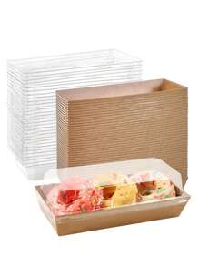 16/20/25/30/35pcs Rectangular Cake Box, Swiss Roll Plastic Container Sandwich Paper Box With Transparent Lid Muffin Cheese Pastry Dessert Box Sushi Fruit Display Food Storage Rack Cupcake Container Box (White/Brown/Pink), Valentine's Day Party, Home Decor, Home Gifts - Multicolor - View 16