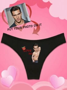 1 pieza Caja de regalo de Navidad, regalo personalizado del Día de San Valentín para novio/esposo, ropa interior de mujer con diseño sexy de tanga de cintura baja graciosa con estampado de letras en inglés, diseño elástico que realza el trasero
