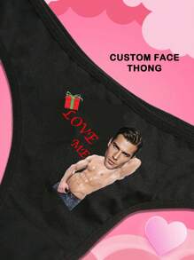 1 pieza Caja de regalo de Navidad, regalo personalizado del Día de San Valentín para novio/esposo, ropa interior de mujer con diseño sexy de tanga de cintura baja graciosa con estampado de letras en inglés, diseño elástico que realza el trasero