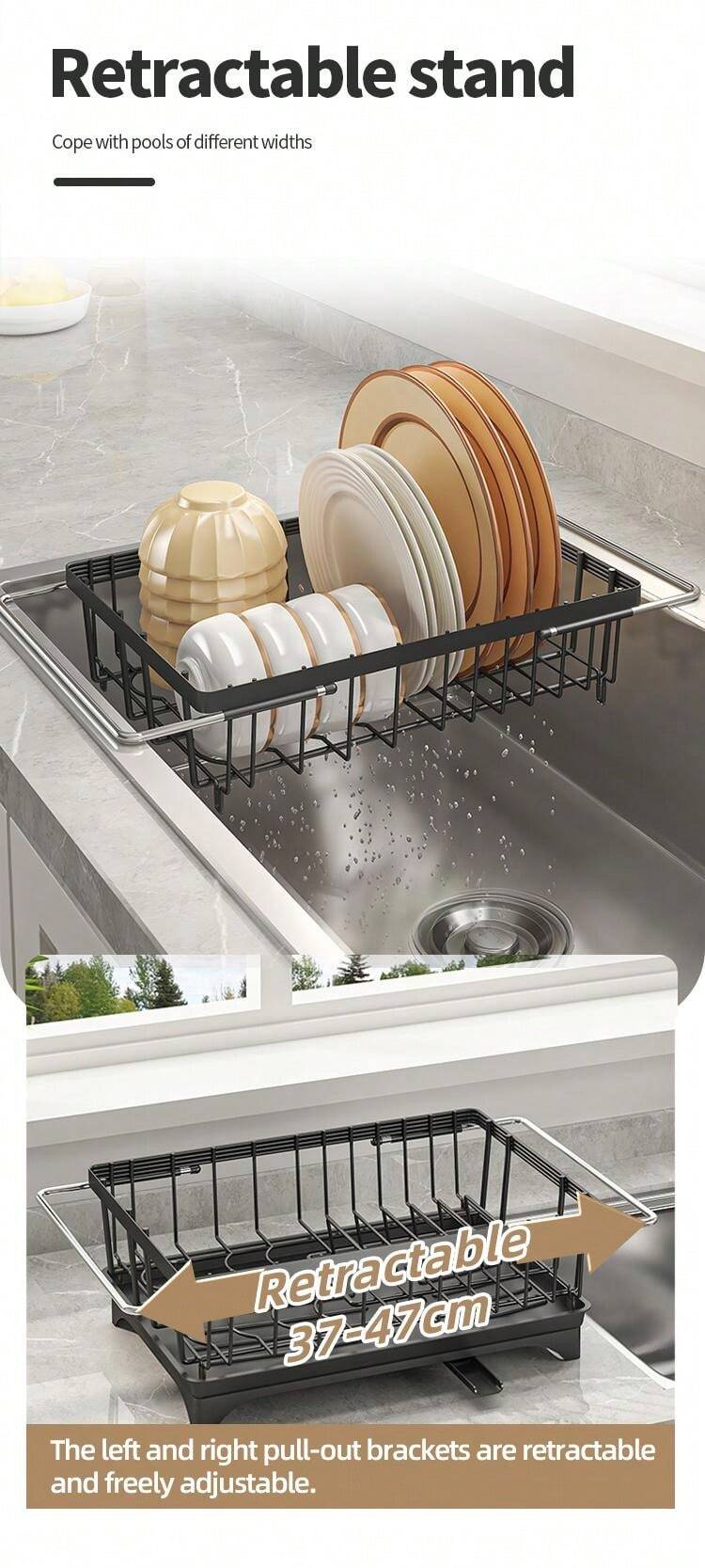 1pc Dish Drying Rack,Adjustable Over The Sink Or On Counter Dish