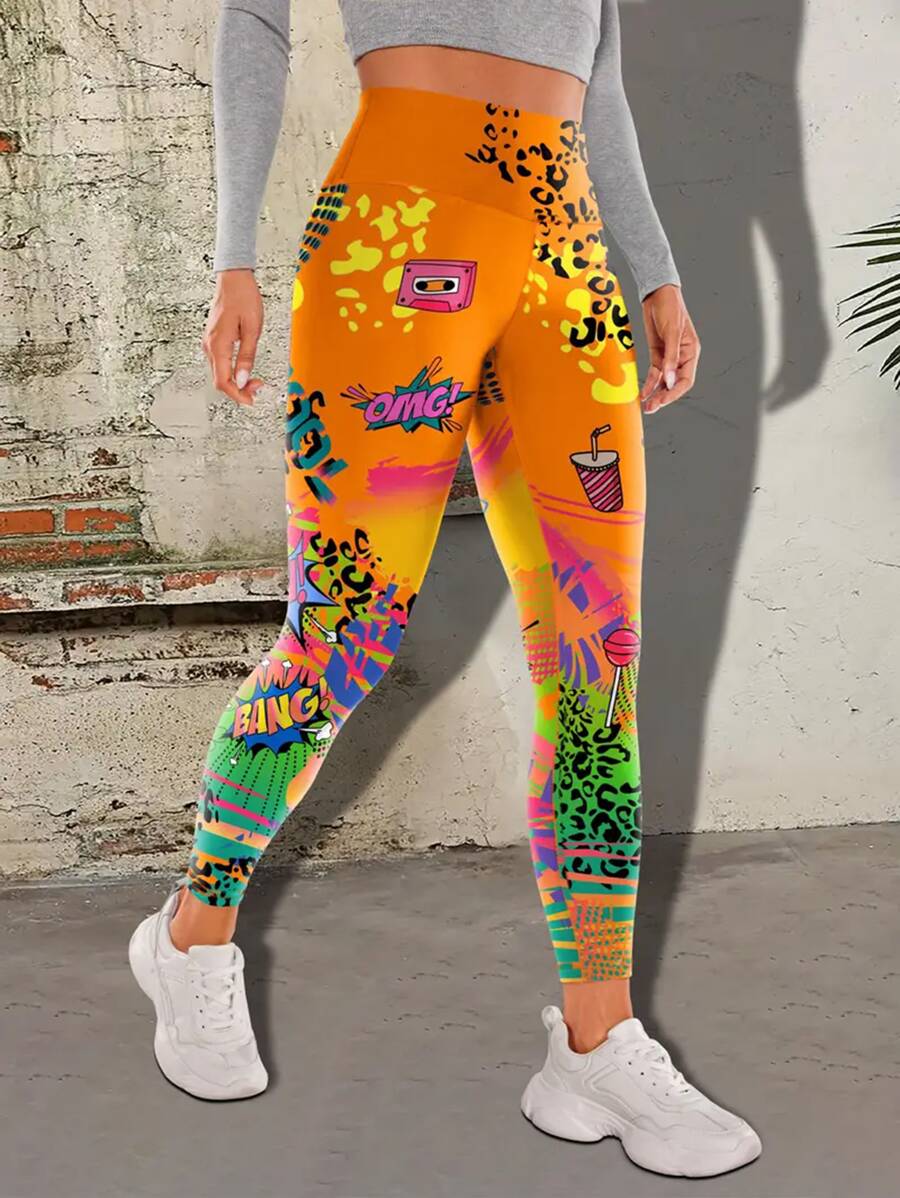 Quần bó bó cạp cao chạy bộ quần yoga quần legging in họa tiết graffiti trừu tượng quần yoga quần dài quần thể thao tập luyện thể dục cho nữ quần legging tập luyện - Nhiều màu - Xem 1
