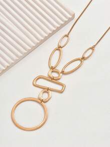 1pc Fashionable And Elegant Geometric Hollow Circle & Rectangle Splicing Long Necklace, Metal Style Jewelry For Party Dress Decoration