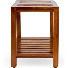 21-calowa ławka prysznicowa z drewna tekowego z półką, w pełni zmontowana ławka prysznicowa z drewna tekowego, ławka prysznicowa dla osób starszych, do użytku wewnątrz i na zewnątrz, wystrój łazienki, organizer łazienkowy, wystrój jesienny, akcesoria łazienkowe, meble