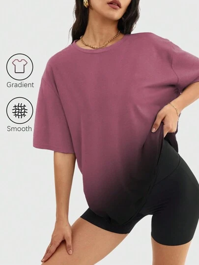 Speed mate 女士渐变色圆领短袖T恤，休闲宽松版型上衣，春夏款